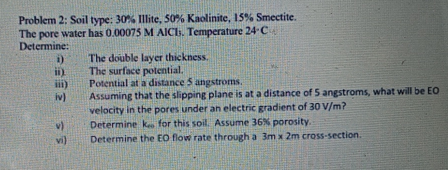 Problem 2 : Soil type: 3 0 % Illite, 5 0 %