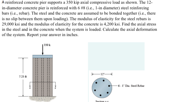 A reinforced concrete pier supports a 3 5 0 kip