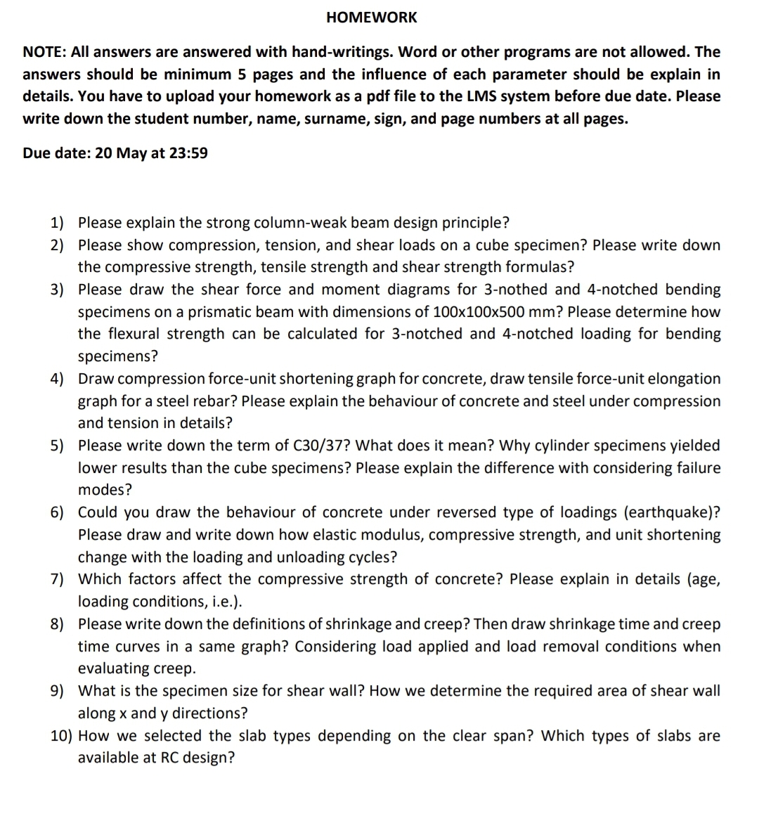 HOMEWORK NOTE: All answers are answered with hand