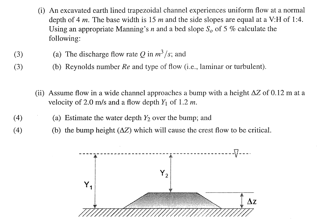 ( i ) An excavated earth lined trapezoidal