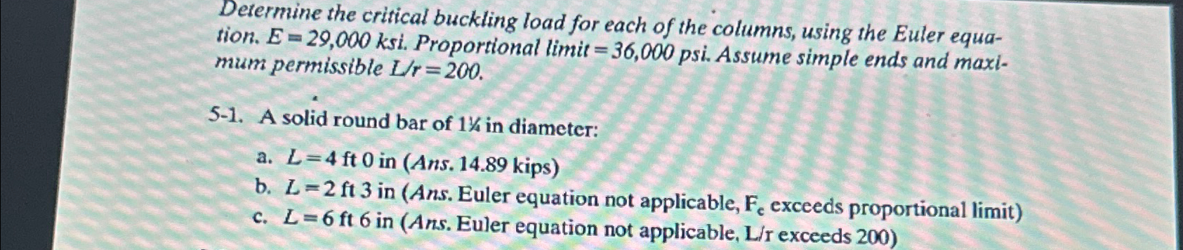 Determine the critical buckling load for each of
