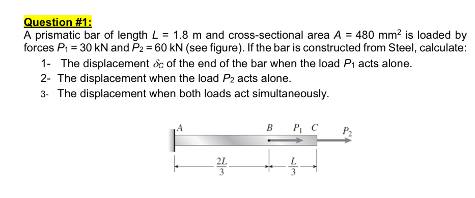 Question # 1 : A prismatic bar of length L = 1 .