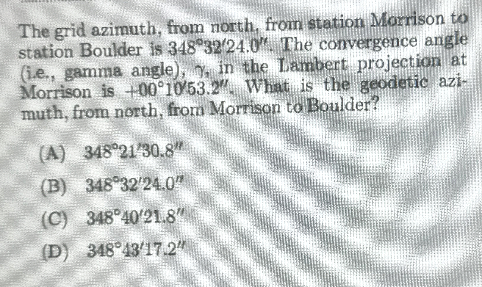 The grid azimuth, from north, from station