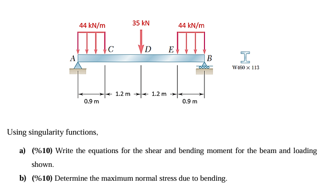 Using singularity functions, a ) ( \ % 1 0 )