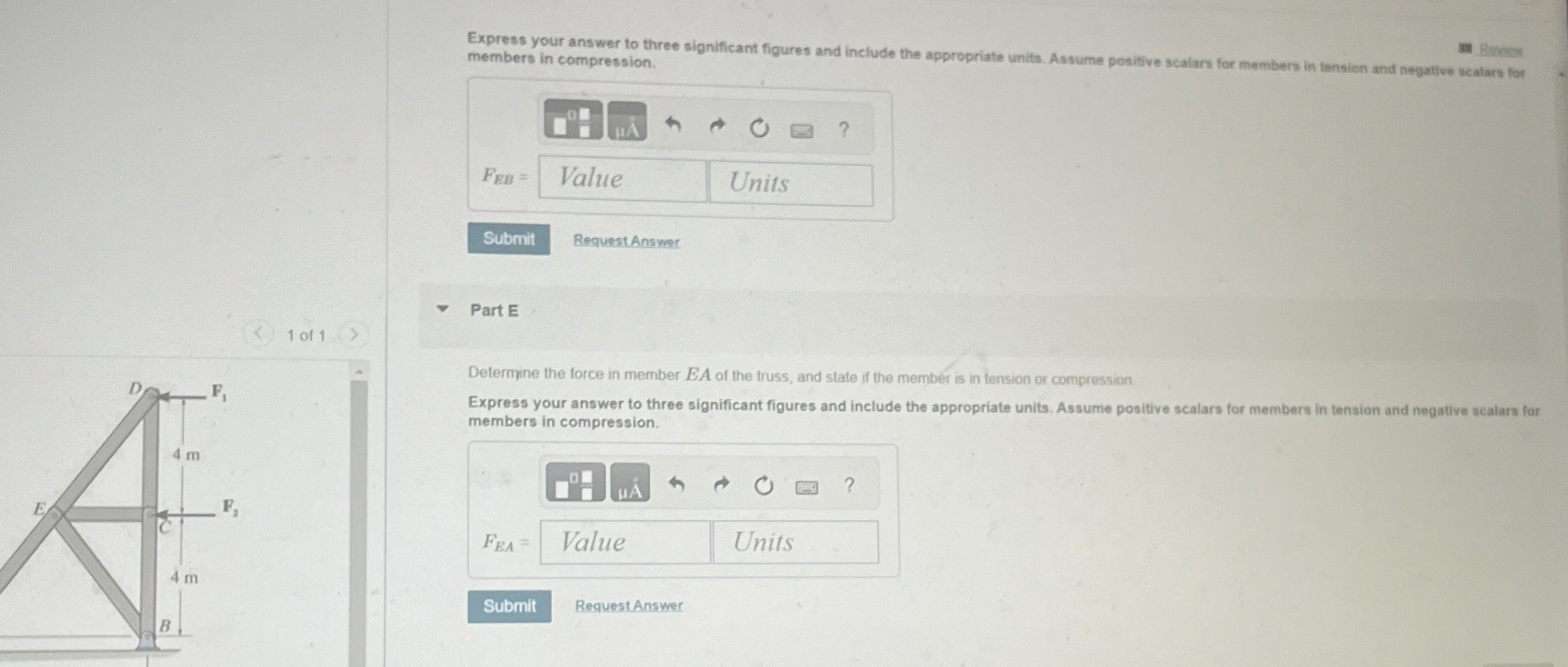 Determine the force in member D E of the truss,