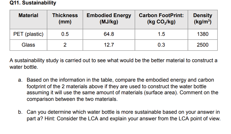 Q 1 1 . Sustainability A sustainability study is