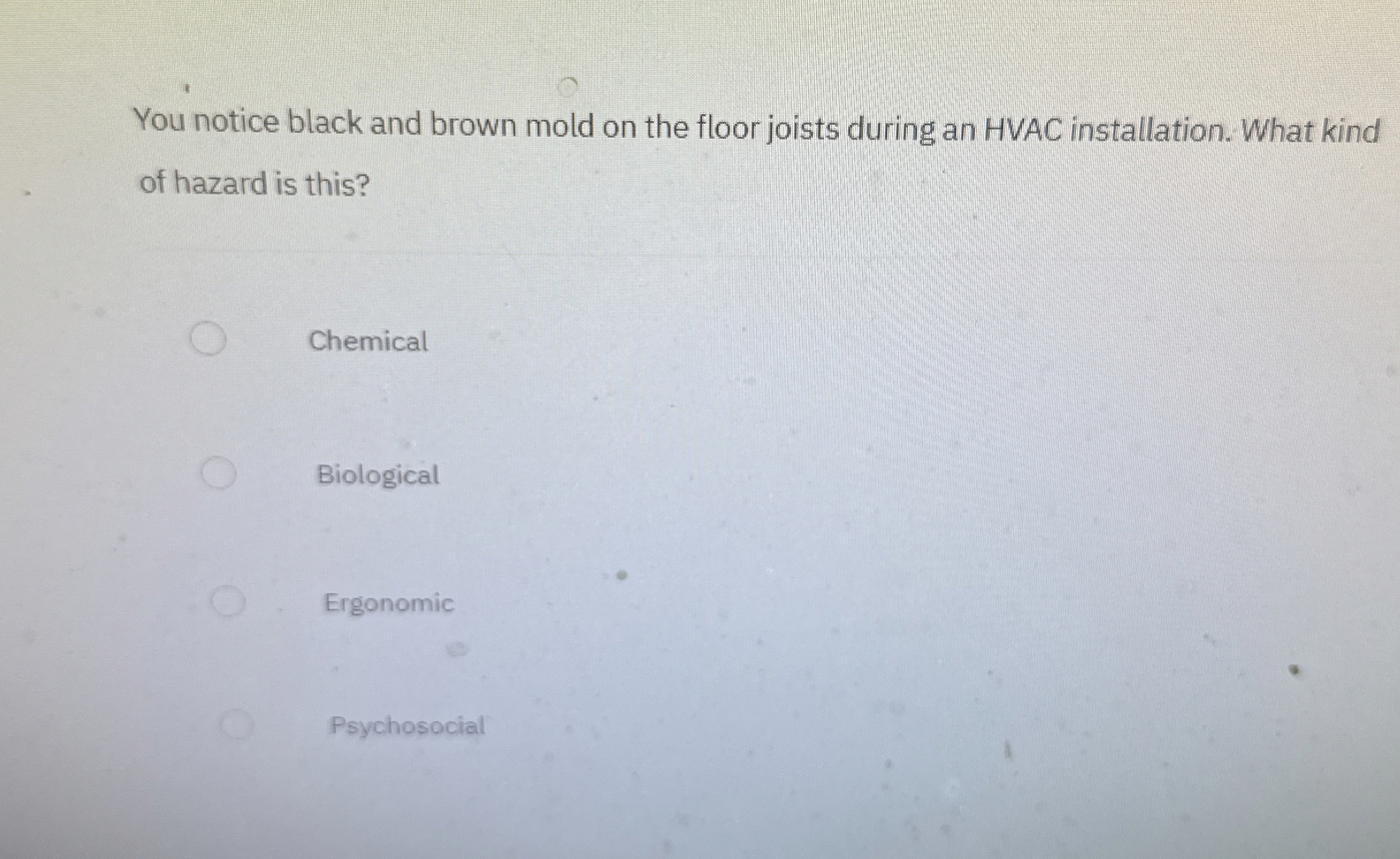 You notice black and brown mold on the floor