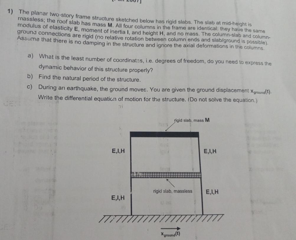 The planar two - story frame structure sketched