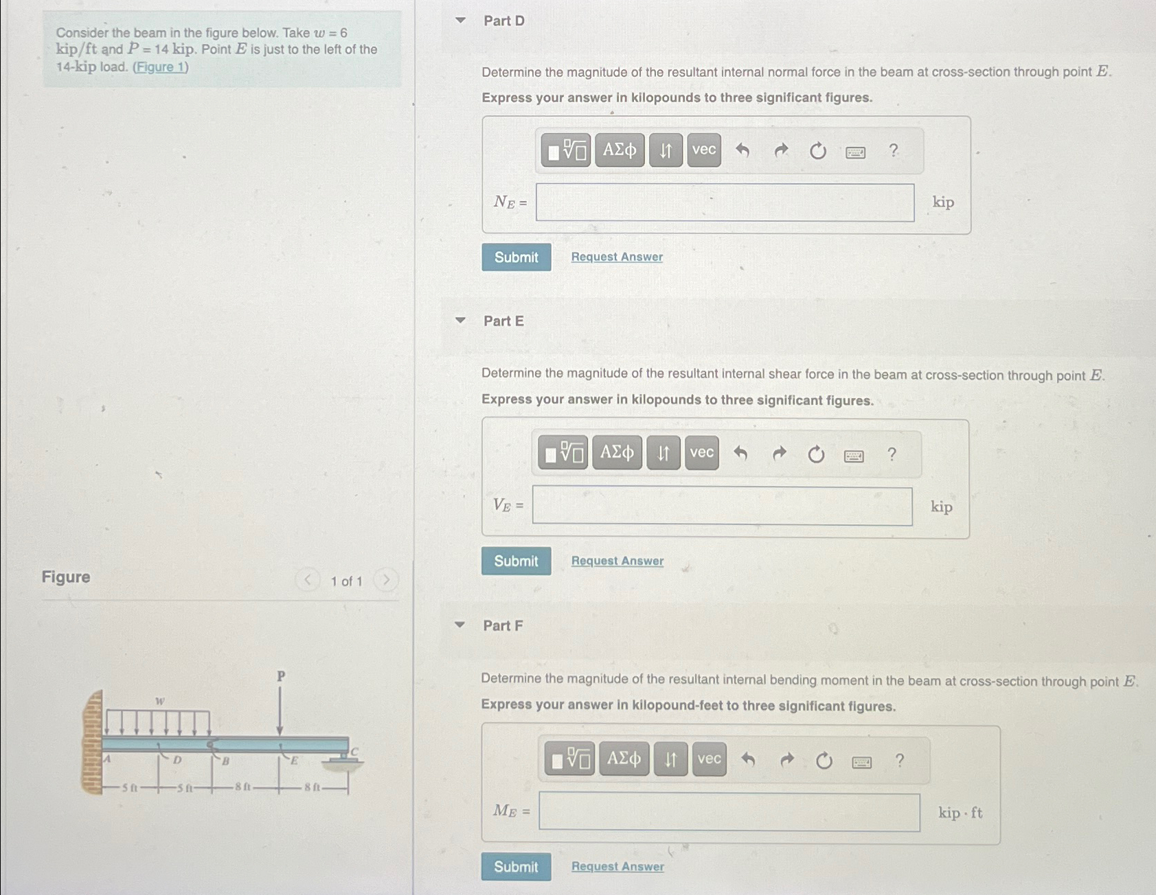 Consider the beam in the figure below. Take w = 6
