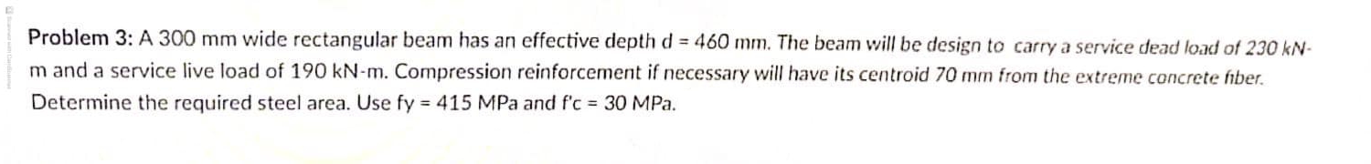 USE NSCP 2 0 1 5 Problem 3 : A 3 0 0 mm wide