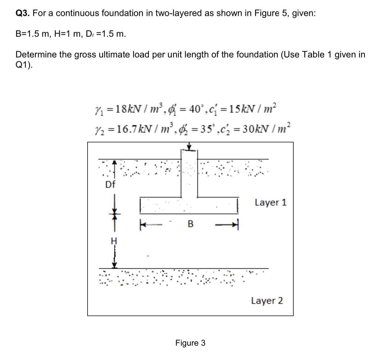 Q 3 . For a continuous foundation in two -