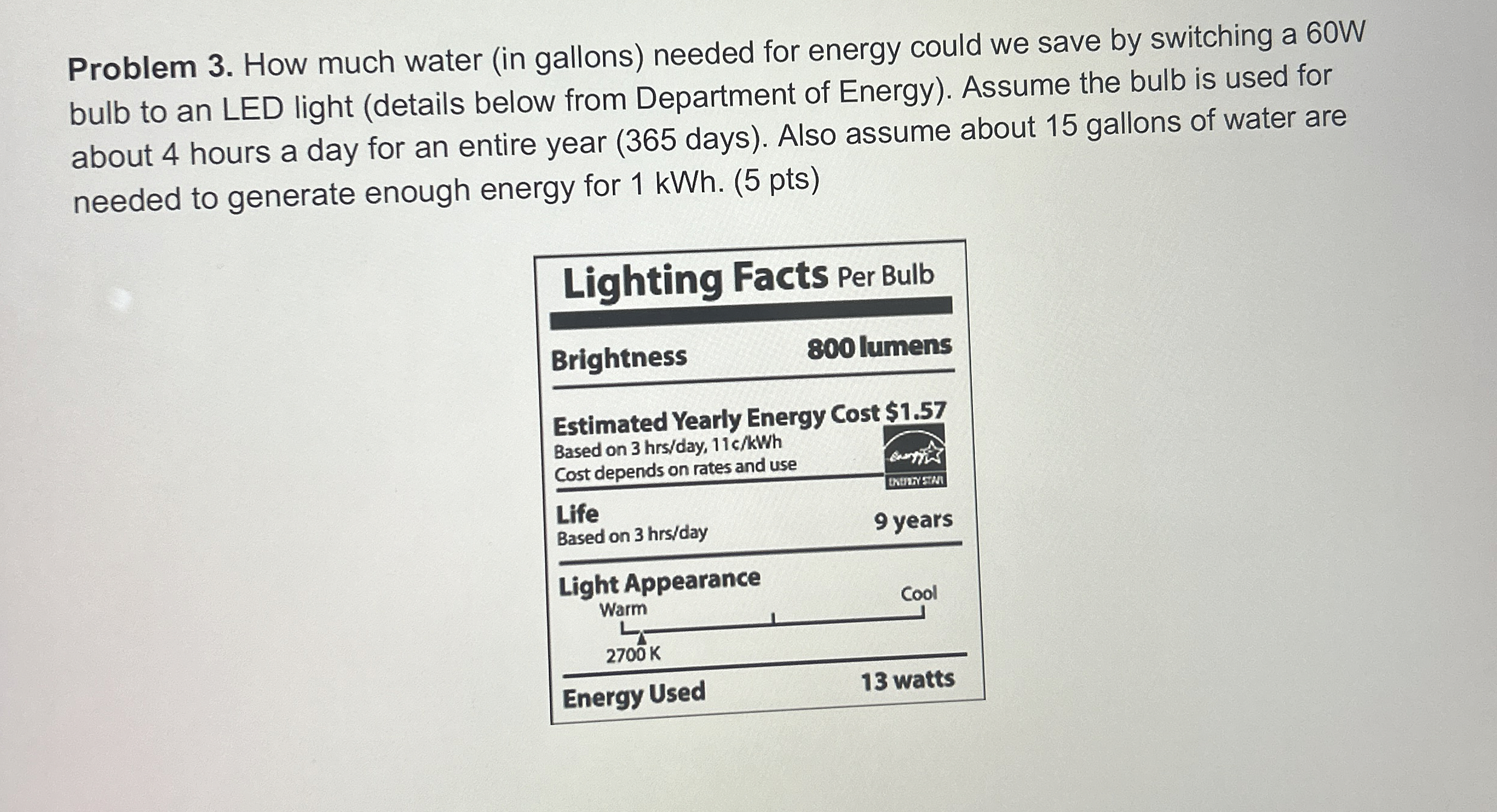 Problem 3 . How much water ( in gallons ) needed
