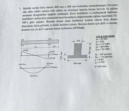1 . Sekilde verilen kiris sistemi 4 0 0 mm x 4 0