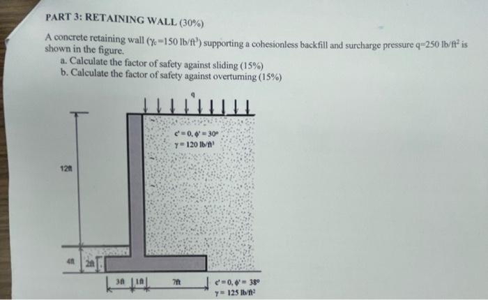 PART 3 : RETAINING WALL ( 3 0 % ) A concrete