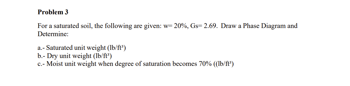 Problem 3 For a saturated soil, the following are