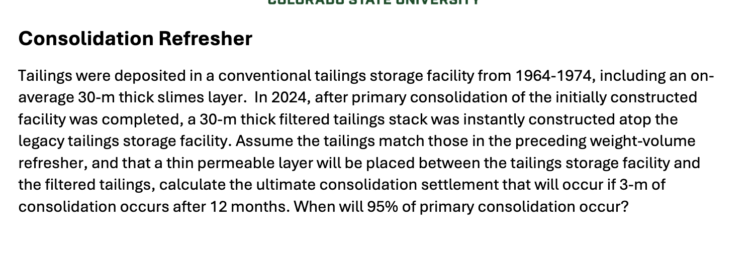 Consolidation Refresher Tailings were deposited