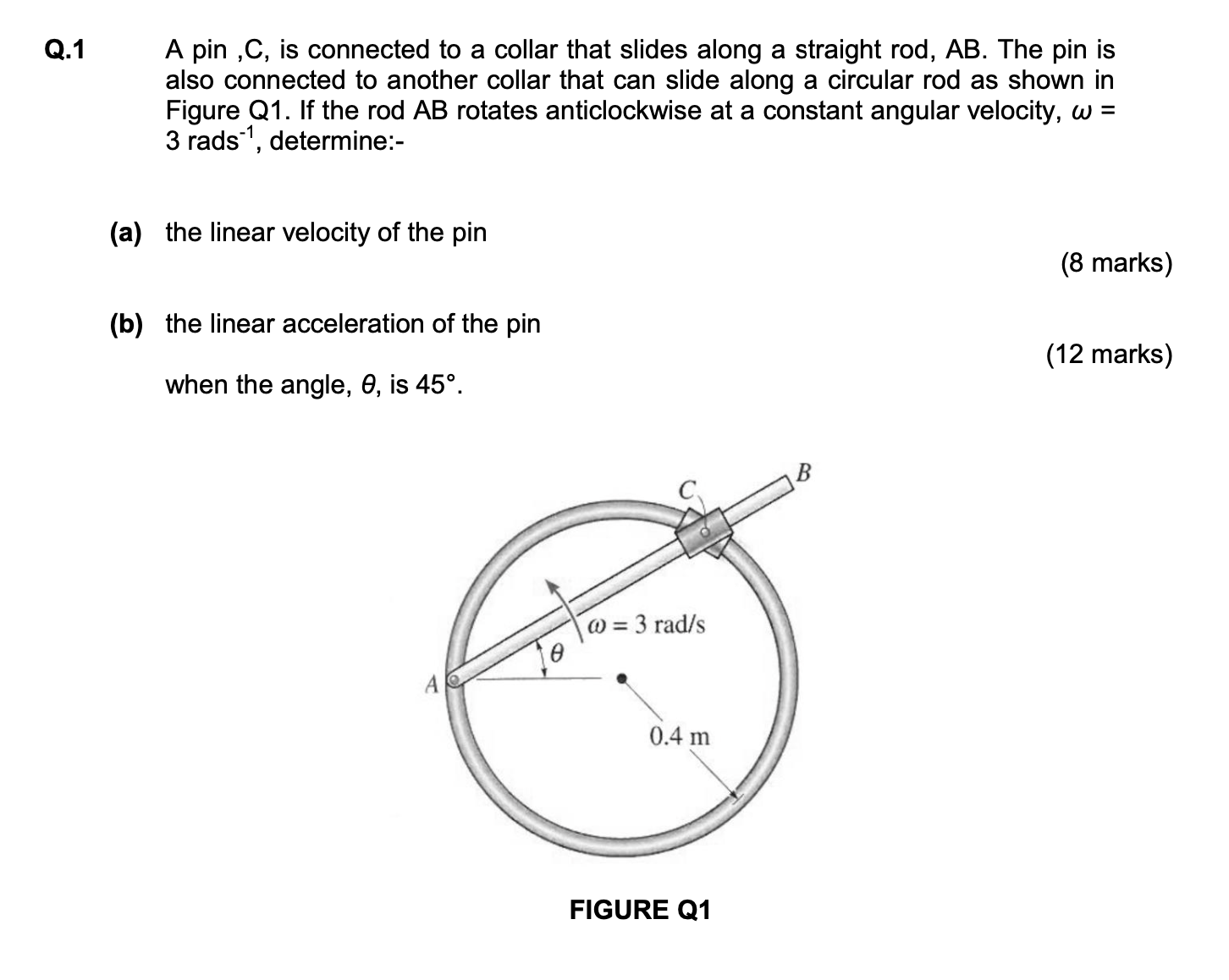 Q . 1 A pin , C , is connected to a collar that