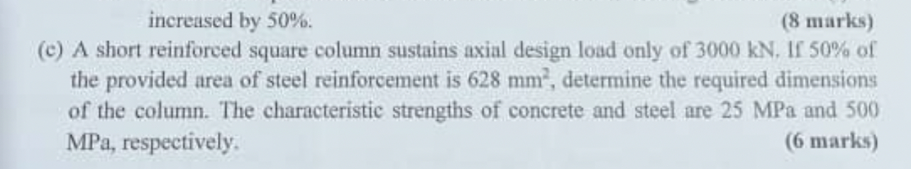 A short reinforced square column sustains axial