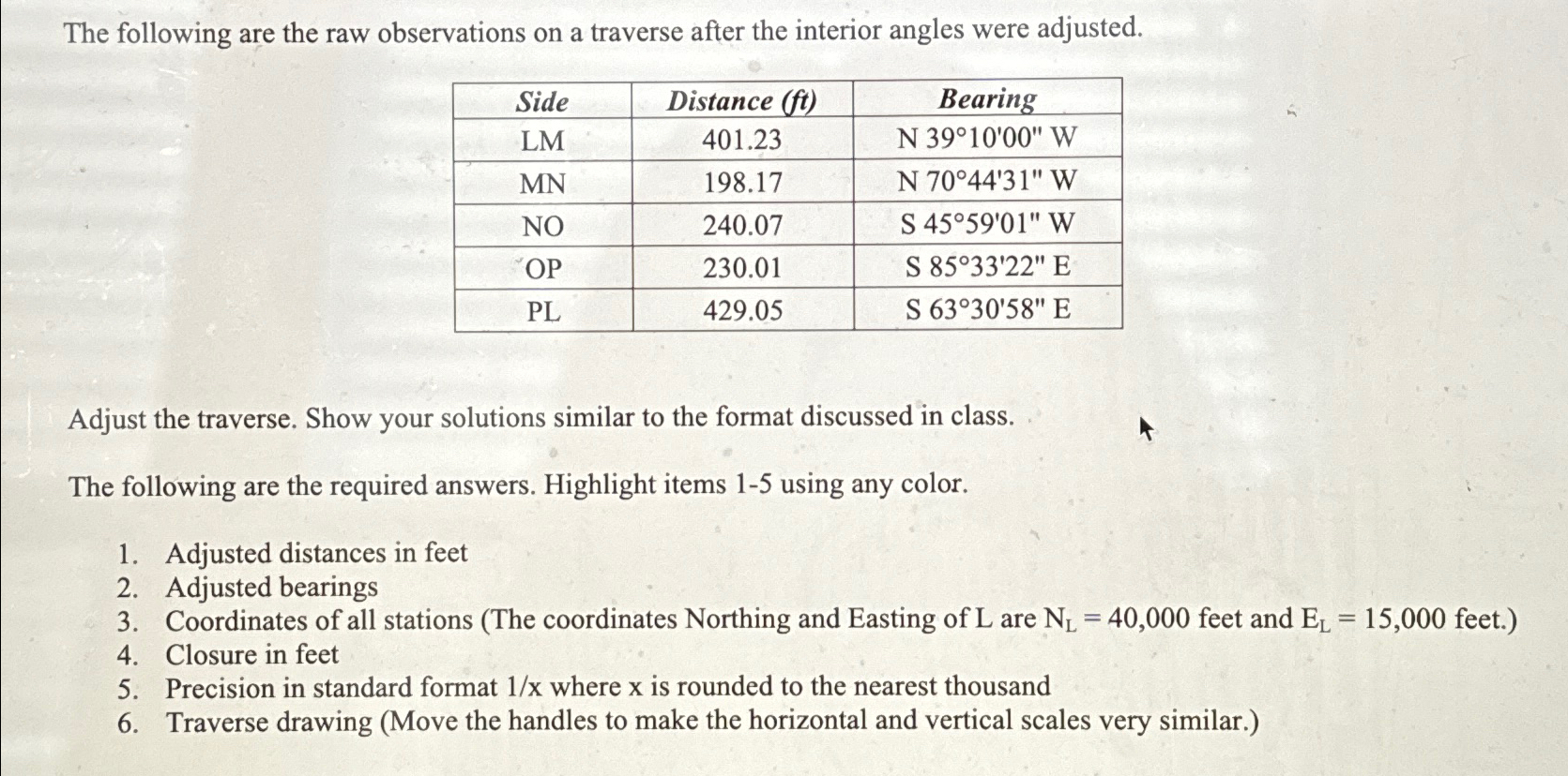 The following are the raw observations on a
