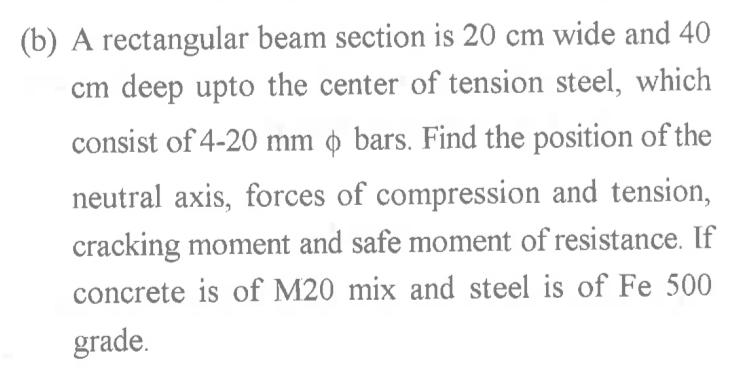 ( b ) A rectangular beam section is 2 0 c m wide