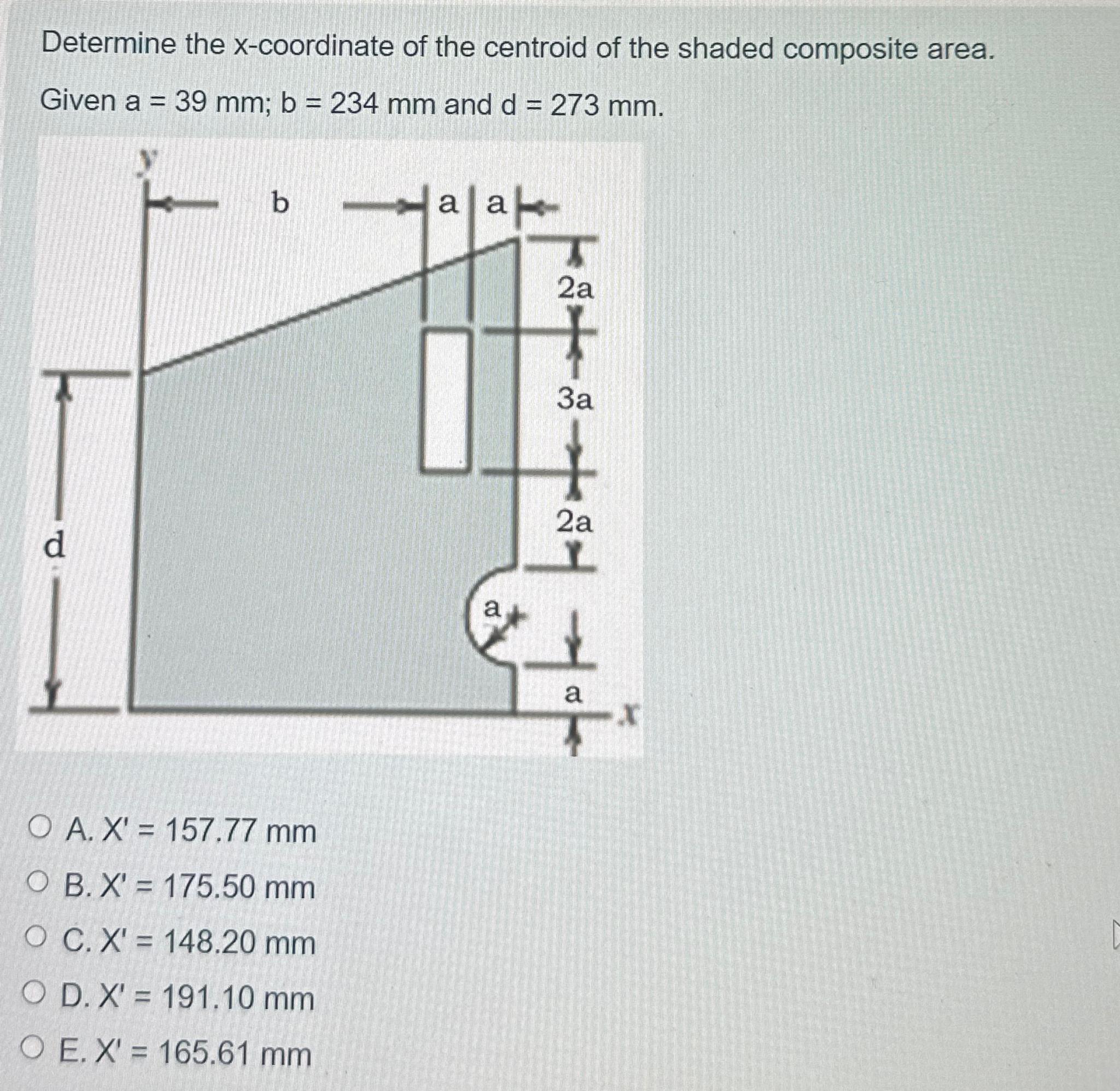 Determine the x - coordinate of the centroid of
