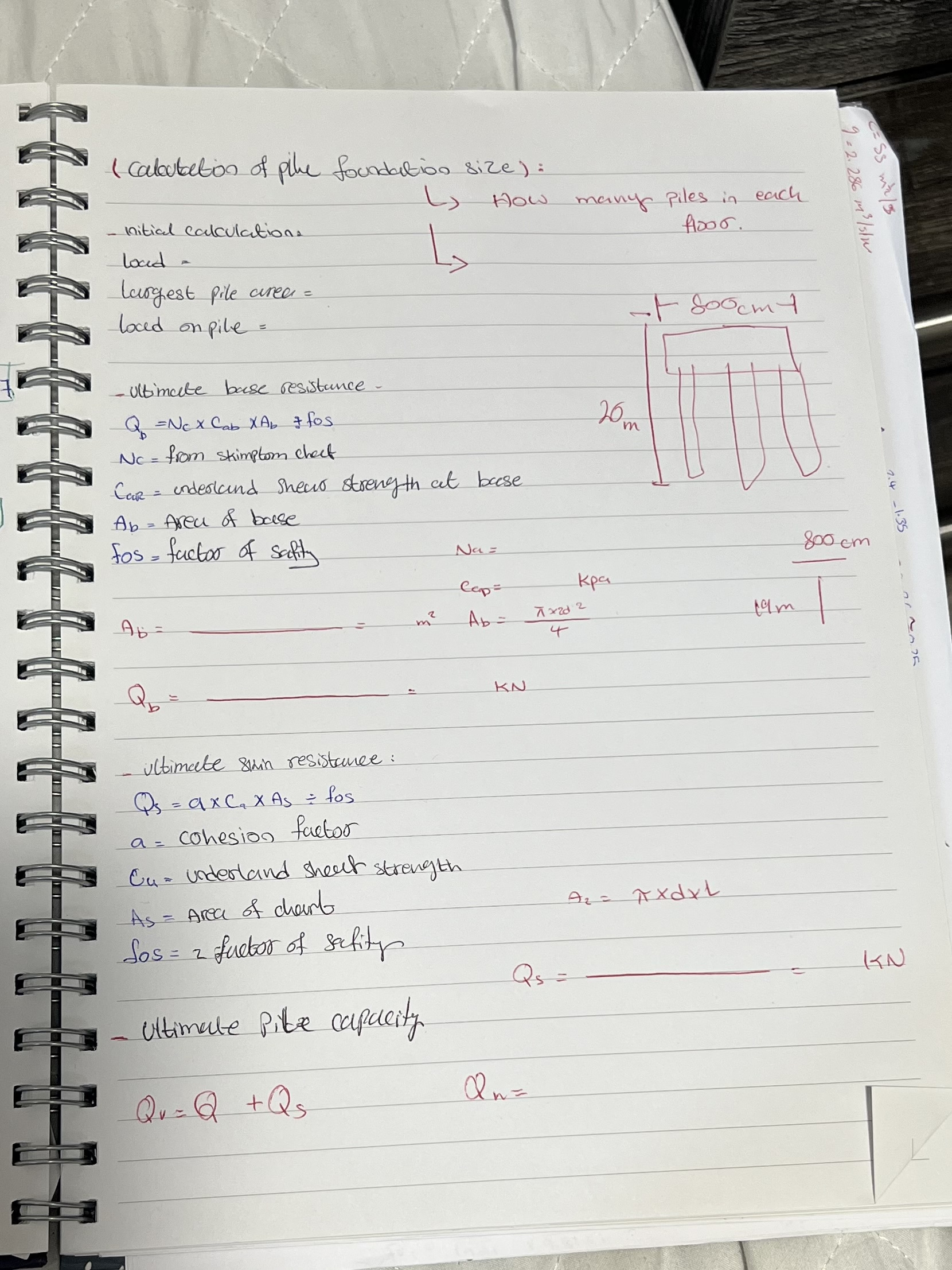 ( callutation of pile foundation size ) : L ) How