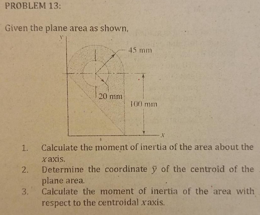 PROBLEM 1 3 : Given the plane area as shown,