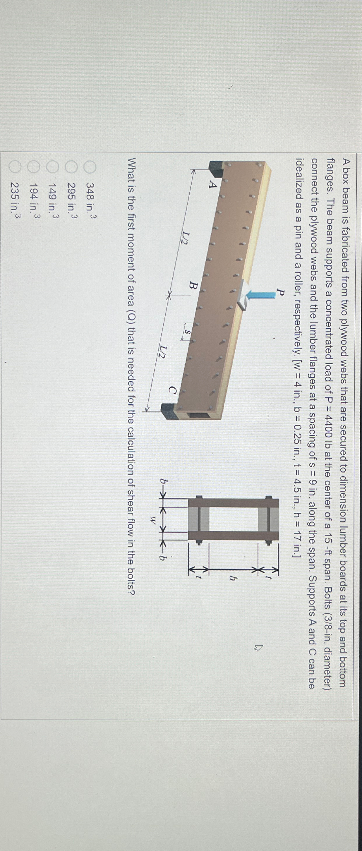A box beam is fabricated from two plywood webs