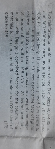 Two reinforced concrete columns A and B of sizes