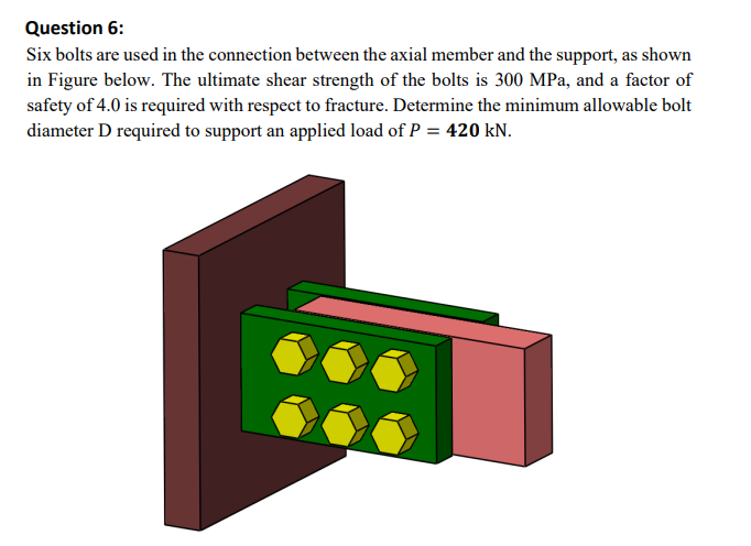 Question 6 : Six bolts are used in the connection