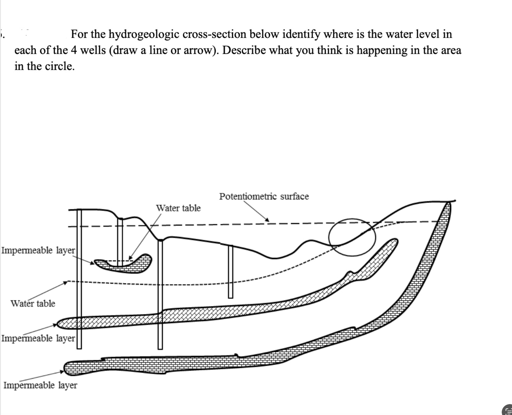 For the hydrogeologic cross - section below