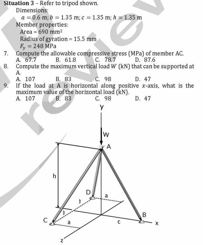 Situation 3 - Refer to tripod shown. Dimensions: