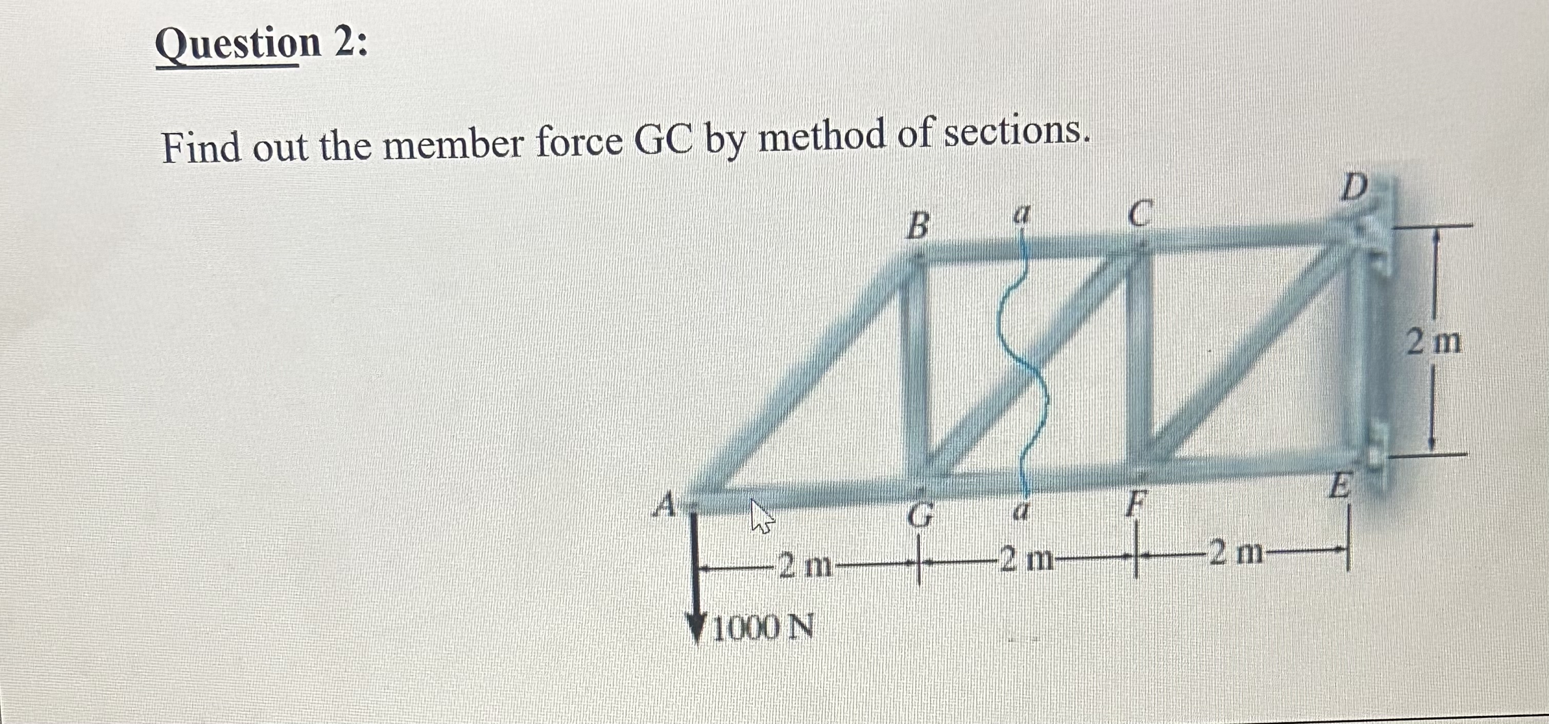 Question 2 : Find out the member force GC by