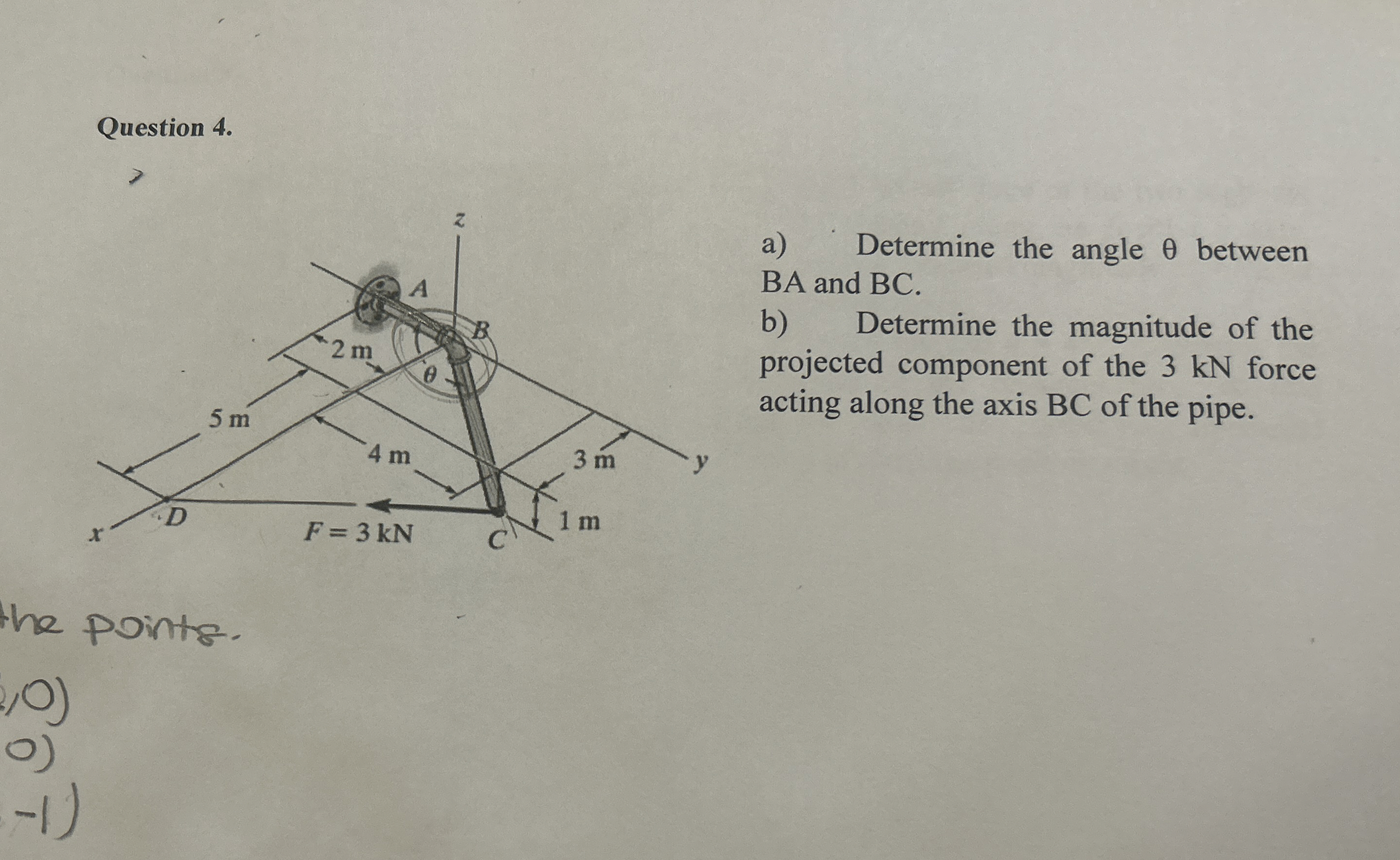 Question 4 . a ) Determine the angle between BA