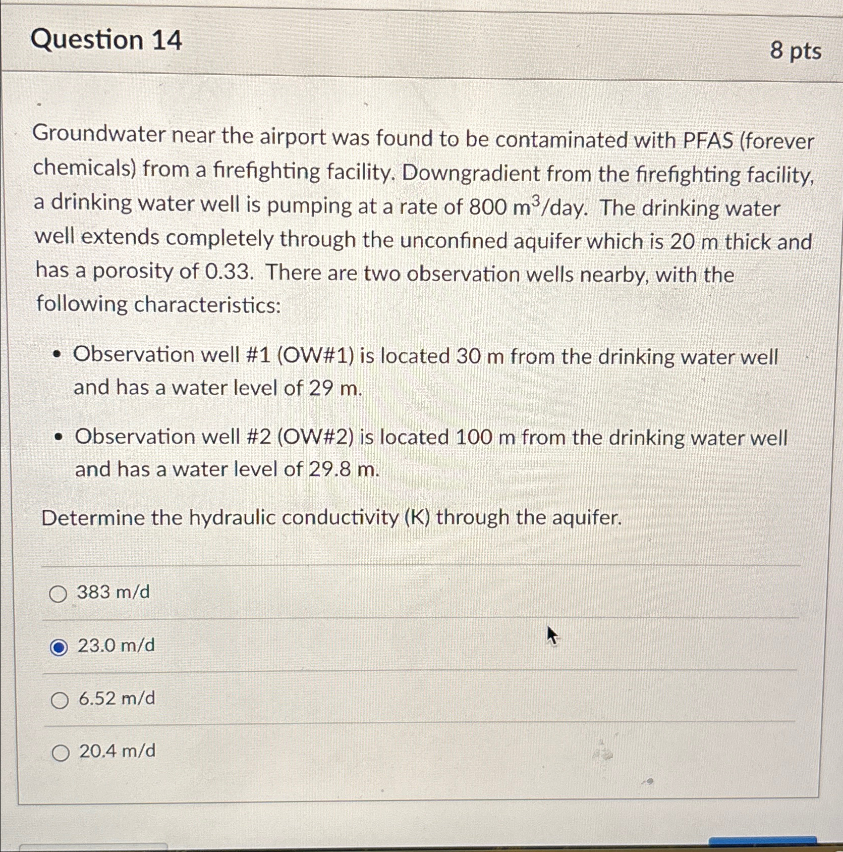 Question 1 4 8 p t s Groundwater near the airport