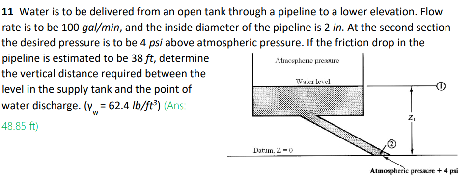 1 1 Water is to be delivered from an open tank