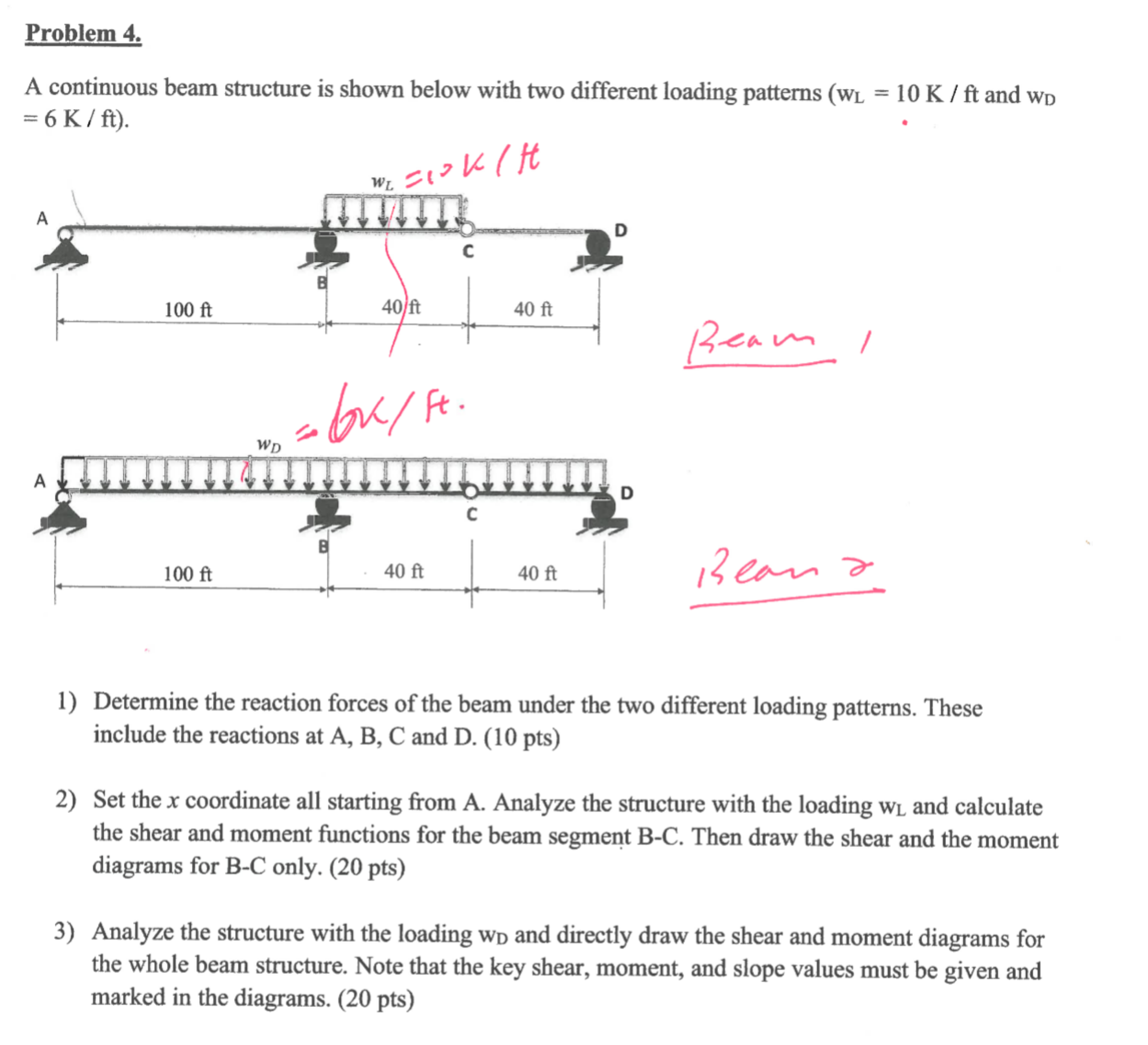 Problem 4 . A continuous beam structure is shown