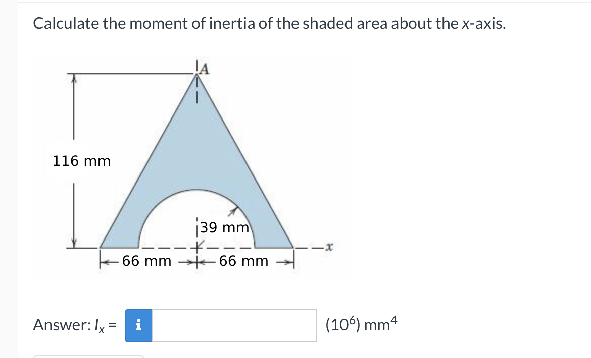 Calculate the moment of inertia of the shaded