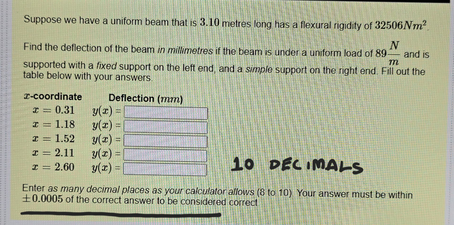Suppose we have a uniform beam that is 3 . 1 0