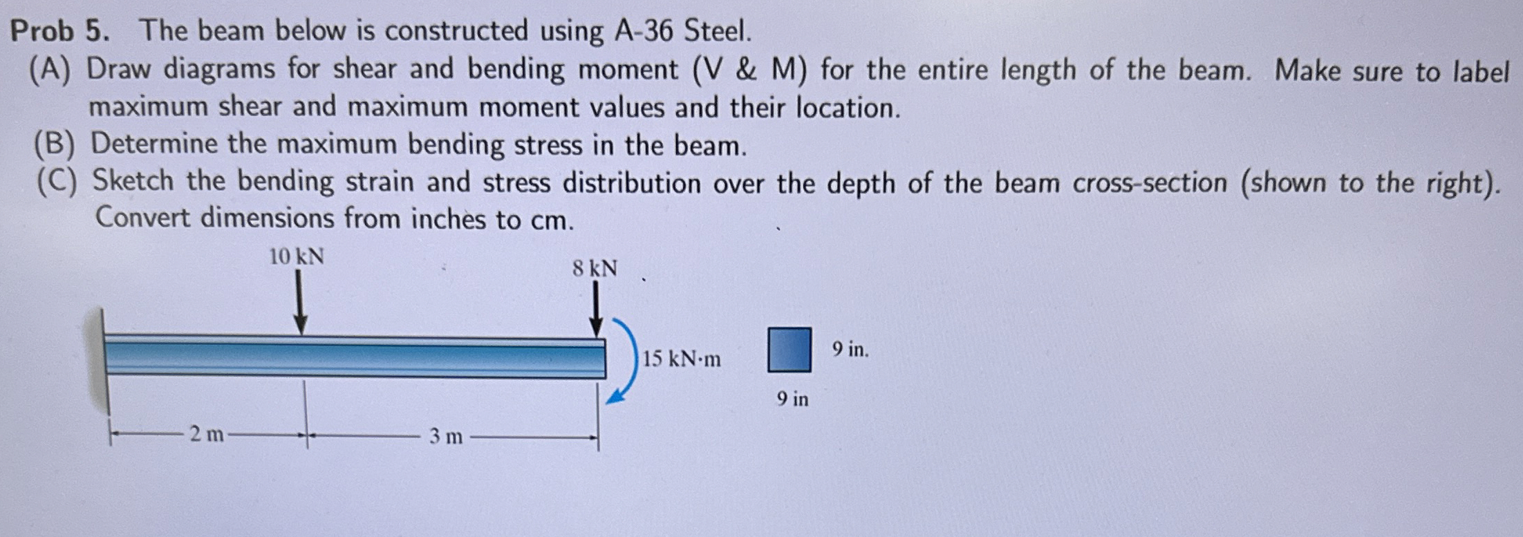Prob 5 . The beam below is constructed using A -