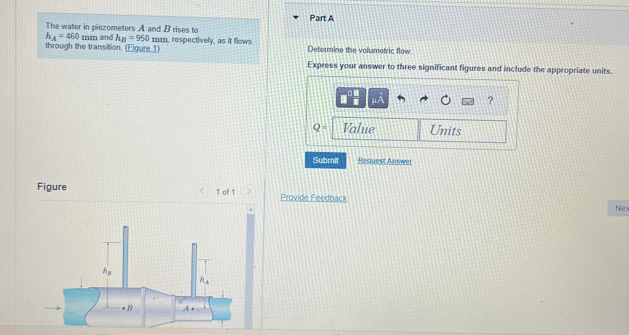 The water in piezometers A and B rises to h A = 4