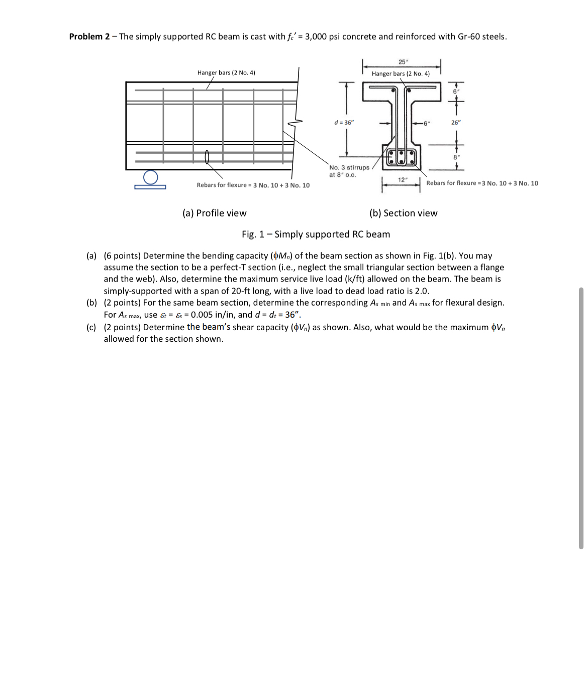 Problem 2 - The simply supported RC beam is cast