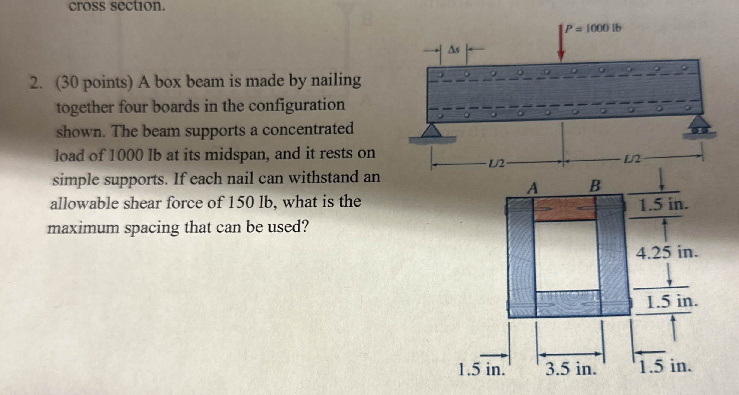 cross section. 2 . ( 3 0 points ) A box beam is