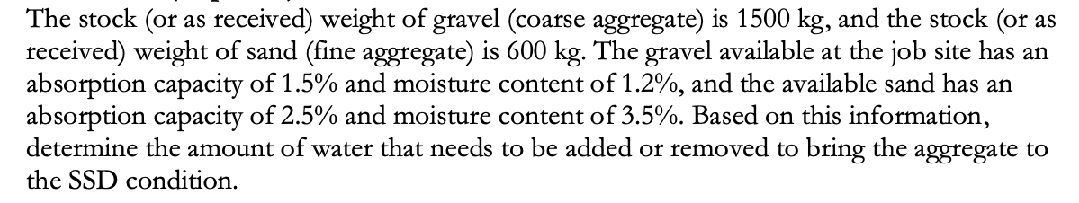 The stock ( or as received ) weight of gravel (