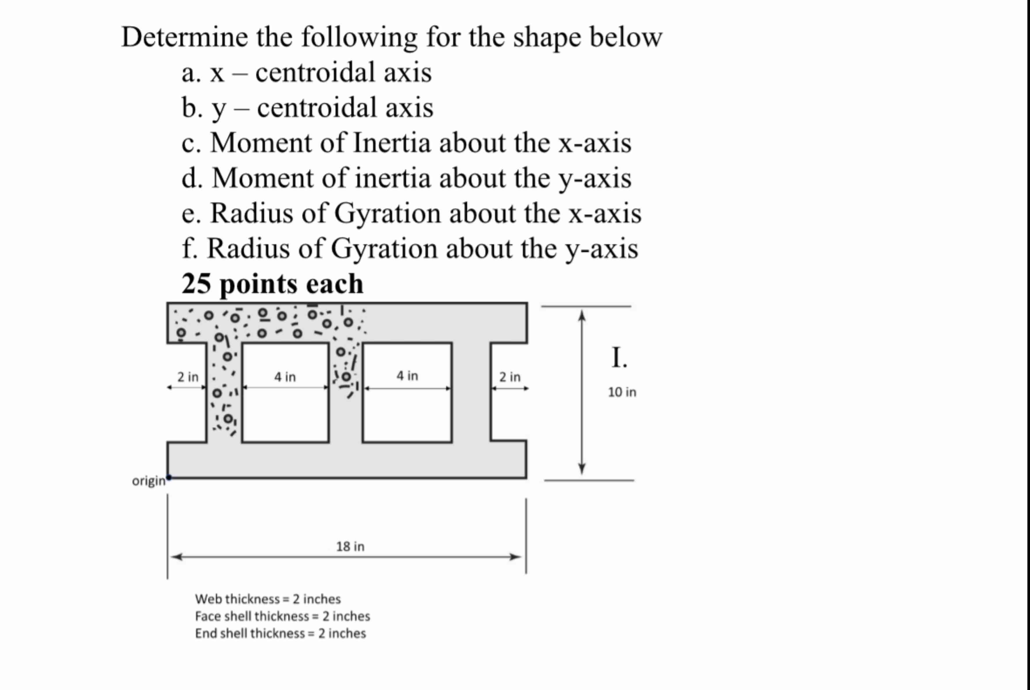 Determine the following for the shape below a . \