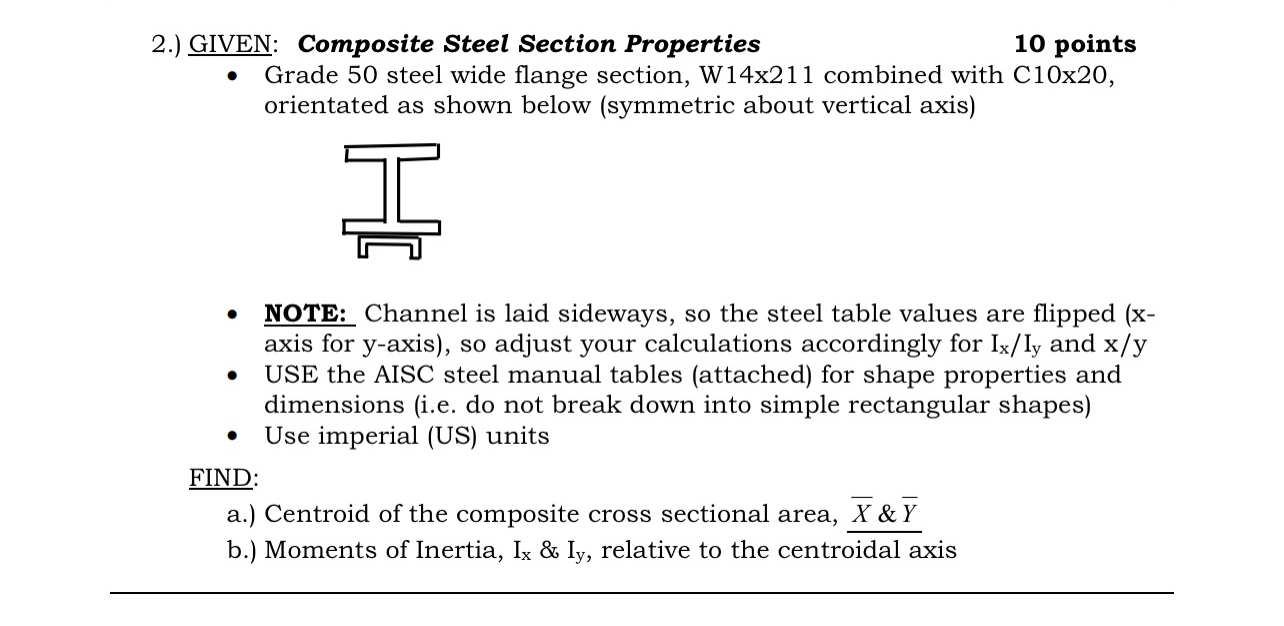 2 . ) GIVEN: Composite Steel Section Properties 1