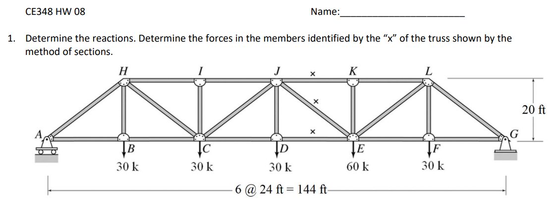 CE 3 4 8 HW 0 8 Name: Determine the reactions.