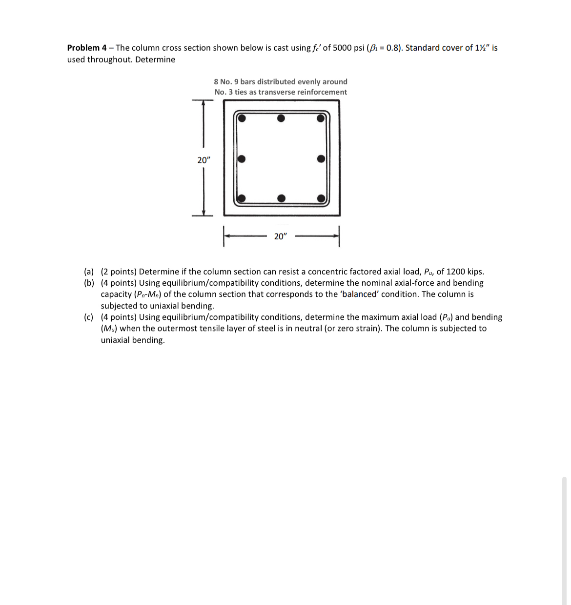 Problem 4 - The column cross section shown below