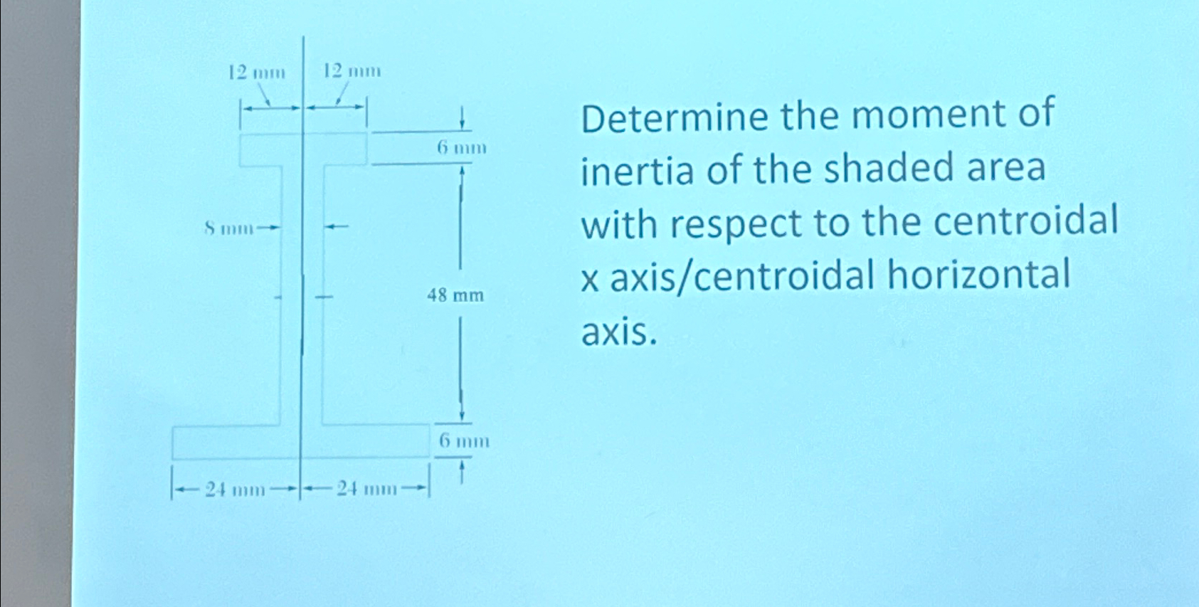 Determine the moment of inertia of the shaded
