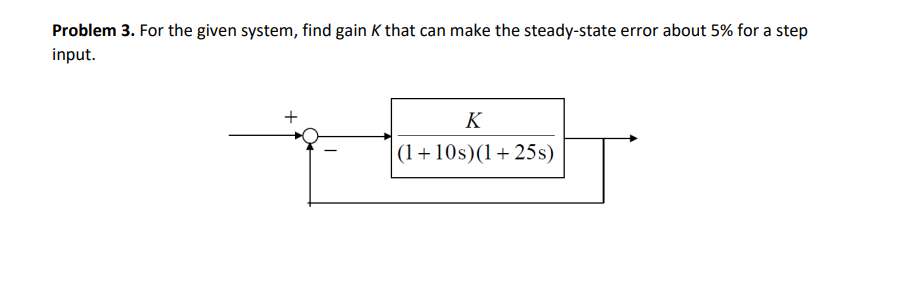 Problem 3 . For the given system, find gain \ ( K